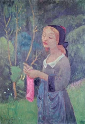 Giovane ragazza con una calza rosa